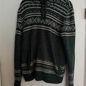 American Eagle Outfitters Dark Green and White Zip-Up Sweater